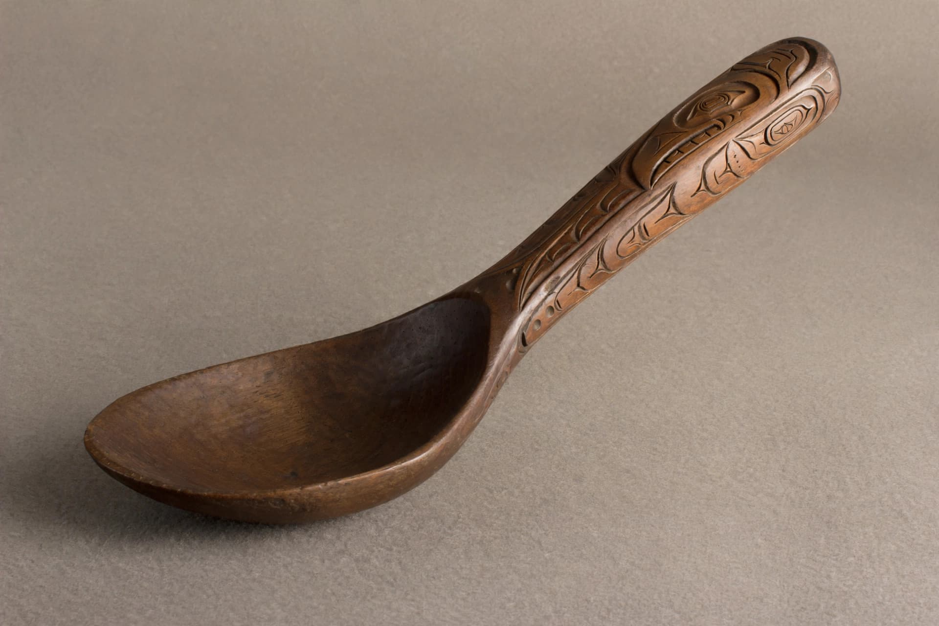 Alaskan Native Carved Wooden Spoon with Scrollwork Handle — Primary view