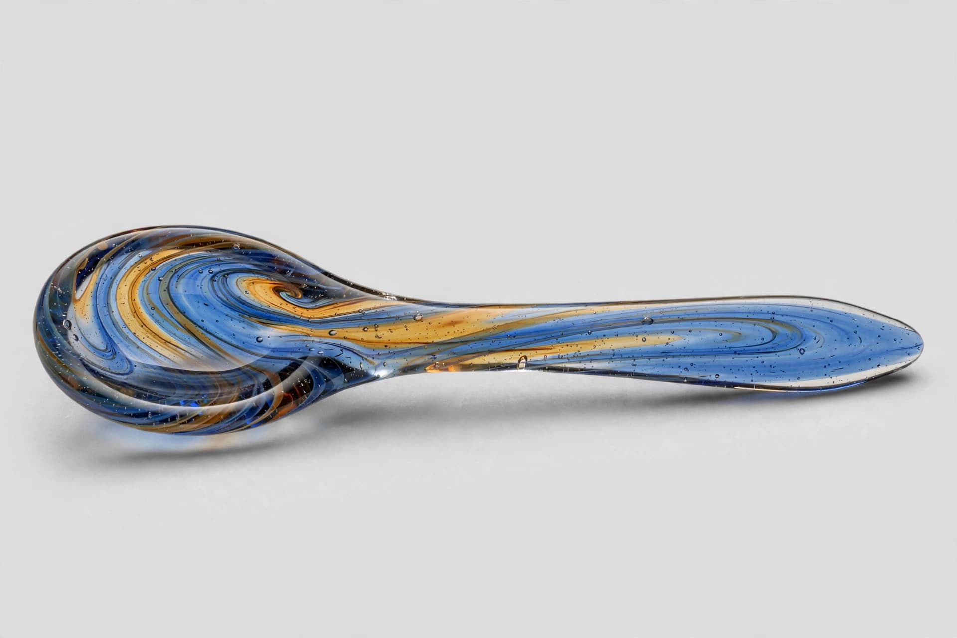 Murano Art Glass Spoon, Blue and Amber Swirl — Primary view